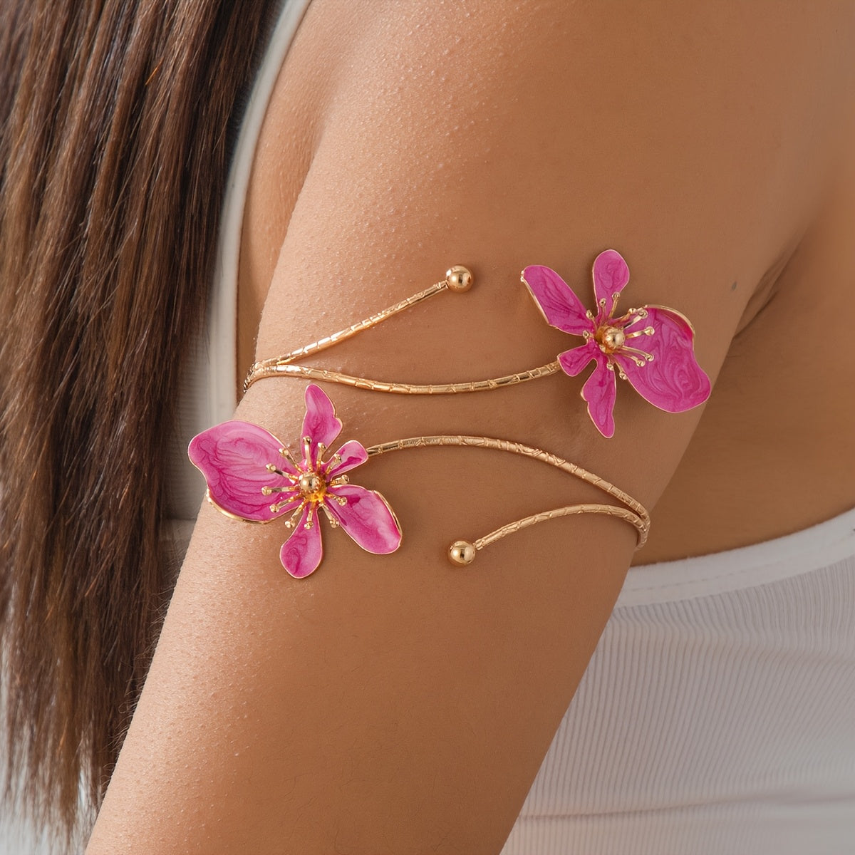 1pc Elegant & Sexy Floral Open Cuff Armlet - Iron Material, Perfect for Parties, Weddings, Summer Events, and Casual Outings - Ideal Gift for Friends & Family, Floral Armlet